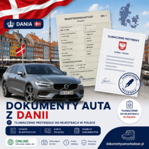 Duński dowód rejestracyjny Registreringsattest – tłumaczenie na polski, tłumacz przysięgły języka duńskiego, tłumaczenie dokumentów samochodowych z Danii do rejestracji auta sprowadzonego z Danii, duński dowód rejestracyjny.