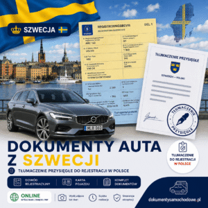 Szwedzki dowód rejestracyjny Del 1 + Del 2 – tłumaczenie na polski, tłumacz przysięgły języka szwedzkiego, tłumaczenie dokumentów samochodowych ze Szwecji do rejestracji auta sprowadzonego ze Szwecji, szwedzki dowód rejestracyjny.