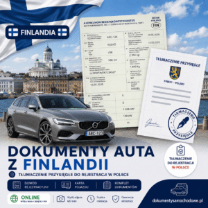 Tłumaczenie dokumentów samochodowych z Finlandii – Del/Osa 1, Del/Osa 2 lub komplet, tłumacz przysięgły języka fińskiego, tłumaczenie fińskich dokumentów samochodowych do rejestracji auta sprowadzonego z Finlandii, fiński dowód rejestracyjny.