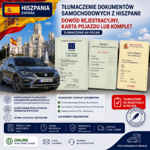 Tłumaczenie dokumentów samochodowych z Hiszpanii – dowód rejestracyjny, karta pojazdu lub komplet, tłumacz przysięgły języka hiszpańskiego, tłumaczenie hiszpańskich dokumentów samochodowych do rejestracji auta sprowadzonego z Hiszpanii, hiszpański dowód rejestracyjny, hiszpańska karta pojazdu.
