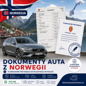 Tłumaczenie dokumentów samochodowych z Norwegii – Del/Osa 1, Del/Osa 2 lub komplet, tłumacz przysięgły języka norweskiego, tłumaczenie norweskich dokumentów samochodowych do rejestracji auta sprowadzonego z Norwegii, norweski dowód rejestracyjny.