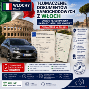 Tłumaczenie dokumentów samochodowych z Włoch – dowód rejestracyjny, karta pojazdu lub komplet, tłumacz przysięgły języka włoskiego, tłumaczenie włoskich dokumentów samochodowych do rejestracji auta sprowadzonego z Włoch, włoski dowód rejestracyjny, włoska karta pojazdu.